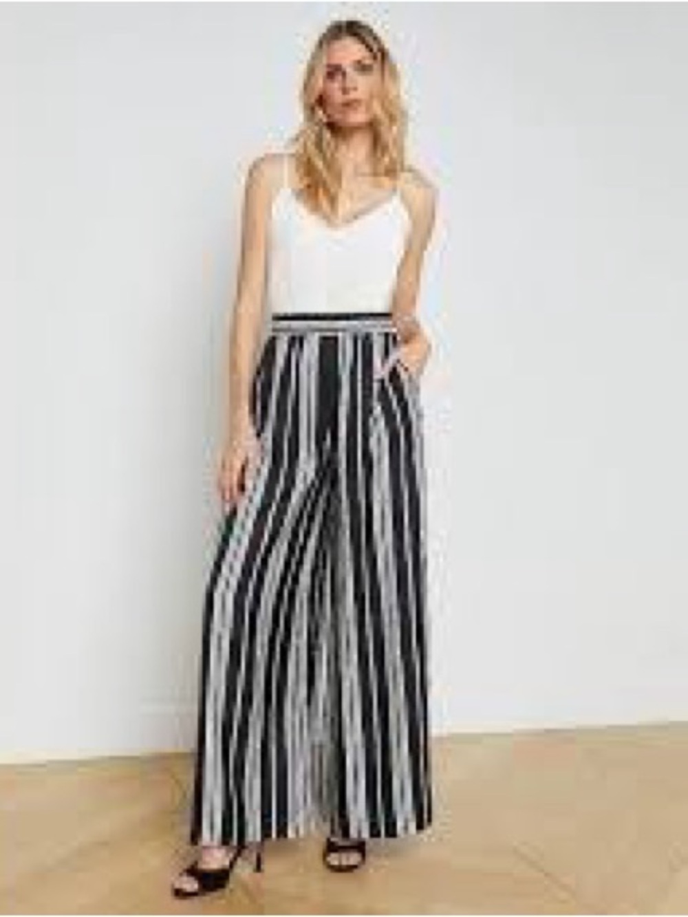 L’Agence Lillian Wide Leg Stripe Pant Black White Size Large